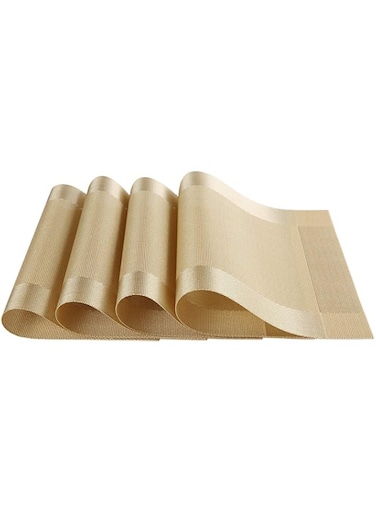 SKEIDO Placemats Vinyl Gold Dining Table Rectangle Placemats Table Mat Set of 4 PVC Insulation Non-Slip Insulation Pad Home Tableware Accessories
