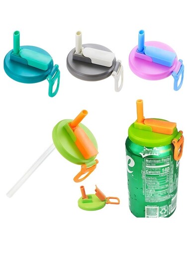Pack Soda Can Lids With Straw, Soda Can Covers With Silicone Straw BPA Free Reusable For Fits Canned Beverage, Beer, Juice, Seltzer