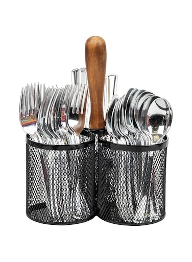 Mind Reader Utensil Holder, Silverware Organizer, Caddy, Cutlery Holder, Kitchen, Metal Mesh, 7.5"L x 7.5"W x 9.75"H, Black