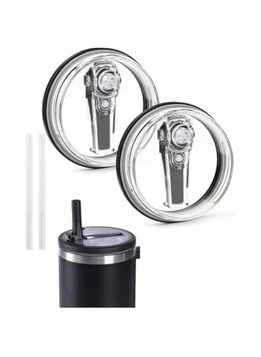 2 Pack 40 oz Tumbler Flip Straw Lid Replacement,Splash Resistant Tumbler Lids,Reusable Tumbler Cover for Cup