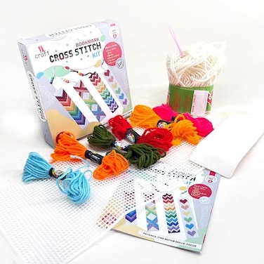 iCraft DIY Cross Stitch Bookmark Kit for Kids &amp; Adults (Age 8+) - Includes Wool, Needle, Beads, Template &amp; Manual - Fun Craft Project for Beginners - Develop Patience, Fine Motor Skills &amp; Focus