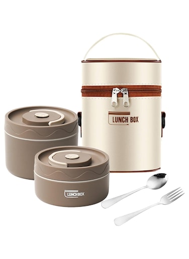 Kids Thermal Bento Lunch Box Set for School, Insulated Lunch Containers With Bag,3 Separate Stackable Lunch Container, Microwaveable Lunch Box Bento Box for Adults &amp; Kids (2-Layer, Coffee)