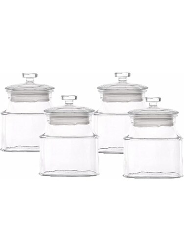 . Set of 4,Airtight Glass jar, kitchen Jar with Glass and knob lid (30oz) 850ML, Clear Food Jar with Lid for,Flour,Cereal,Rice Sugar and coffee beans (850ML/30OZ)