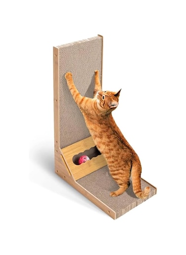 NEXT VOGUE L Shape Scratch Board for Cats, Scratching Post with Catnip for Cats, Protecting Furniture Cat Scratch Pad, Cat Scratcher with Ball Toy, 23.6inches/60cm Tall Comes with Cat Teaser Wand Toy