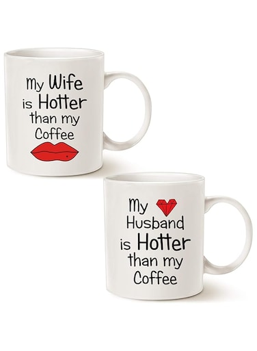 MAUAG Couples Funny Coffee Mug Set Valentine's Day Gifts, My Wife/Husband Is Hotter Than My Coffee, His and Hers Anniversary Present Valentines Day Cup White, 11 Oz