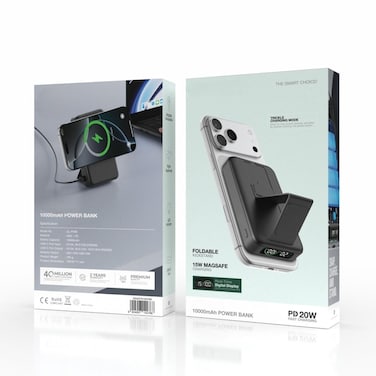 10000mAh Magnetic Power Bank with 20W PD Fast Charging, Foldable Kickstand &amp; Real-Time Digital Display
