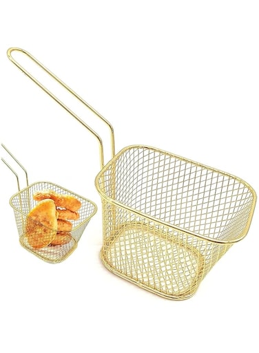 Khazna Mini French Fry Baskets, Stainless Steel Square Fryer Basket, French Fries Basket, Kitchen Frying Basket for Chips, Onion Rings, Chicken Nugget, Popcorn (2 PCS)
