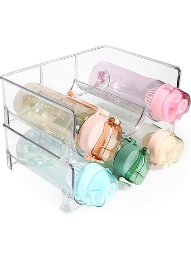 TOMVAES 2 Pack Stackable Water Bottle Organizer Holder,Kitchen Pantry Refrigerator Storage Bins,Wine and Water Bottle Organization Rack for Home Organization