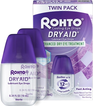 Rohto Dryaid Eye Relief Lubricant Eye Drops, Twin Pack, Dry Eye Relief, 0.34 Fl Oz (Pack Of 2)