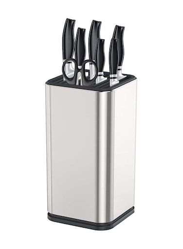 Universal Knife Block Holder Stainless Steel Modern Rectangular Design with Scissors-Slot, Knife Holder Counter-top Storage, Holds 12 8&acirc;&euro;-Blade Knives, 23x11cm (knives not included)