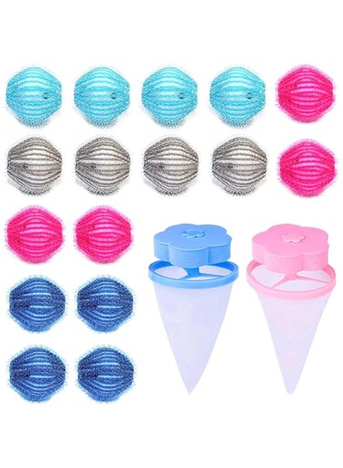 Biee 16 Pcs Pet Hair Remover for Laundry, 2 Pcs Washing Machine Hair Catcher, Reusable Lint Remover Balls and Lint Filter Cleaning Mesh Bag