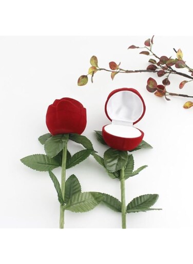 Novelty Red Rose Flower Velvet Rings Jewellery Box Wedding Valentine's Day Gift Box (Red, One Size)