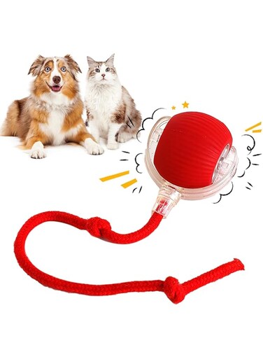 TSWCBYYLB Chewy Viral Rolling Ball, 360&deg; Smart Automatic Interactive Rolling Dog Ball (Red)