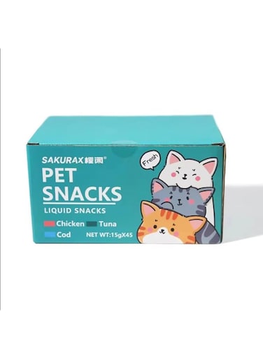 45 pcs of NEW Sakurax Cat Creamy Bars Stick, Treats Mix Flovor (Chicken, Tuna, Cod), Cat Liquid Snack