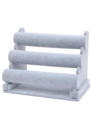 Beauenty 3 Tier Detachable Velvet Bracelet Stand, Bangle Watch Display Holder, Watch Holder Jewellery Rack, Earring Necklace Organizer (Grey)