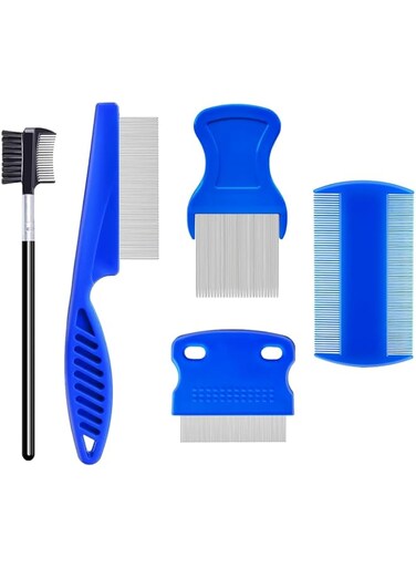 5 Pack Flea Lice Comb,Stainless Steel Dog Cat Grooming Combs With Rounded Teeth,Double-Sided Tear Stain Remover,Dematting Comb For Dogs Cats Ideal For All Types Of Small, Medium, Large Pets
