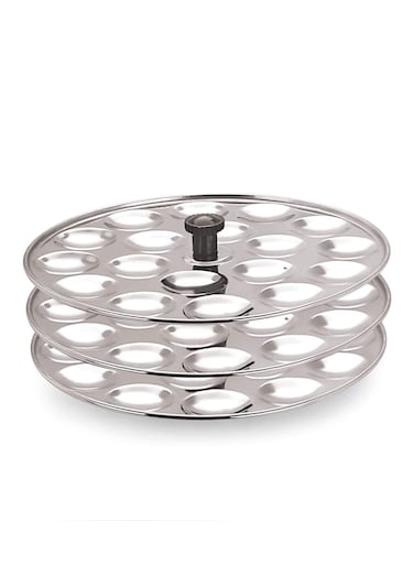 Stainless Steel Small/Mini Idli Maker 3 Plate Stand/Pot,Makes 54 Mini Idlis at Once. (Silver) (18x3)