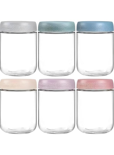 Beauenty 6-Pack 16 oz Overnight Oats Jars with Airtight Lids,Glass Food Storage Containers,Airtight Glass Tupperware Sets with Lids,Mason Jars for Snacks,Yogurt,Spices,and More