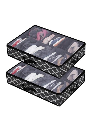 2-piece Underbed Large Capacity Shoe Storage And Organizing Bag Foldable Non-woven Plaid Storage And Organizing Bag