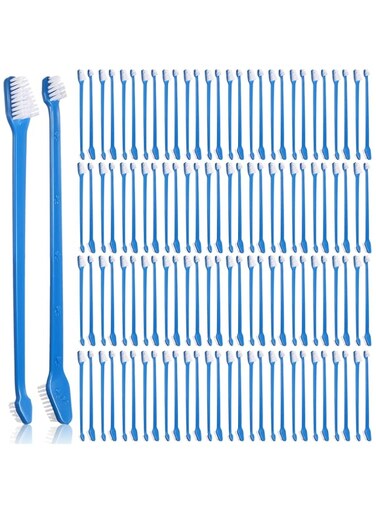 Gerrii 200 Pcs Dog Toothbrush Double Headed Dog Pet Toothbrush Long Handle Dog Tooth Brushing Kit Soft Bristles Pet Toothbrush for Dogs Cat and Most Pets Teeth Cleaning Dental Oral(Blue)