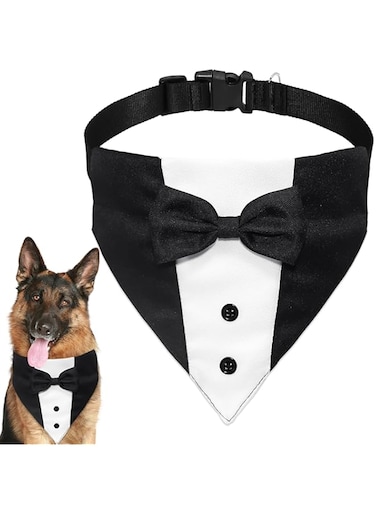 GOYOSWA Dog Tuxedo Dog Suit Dog Wedding Bandana Collar with Bow Tie, Adjustable Dog Tux Formal Dog Costumes, Engagement Birthday Tuxedo for Large Extra Large Dogs Pets (X-Large: Neck 21"-30")