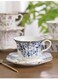 style high-end light luxury pastoral rose blue and white bone china coffee cup, saucer and spoon set ceramic retro exquisite cup, saucer and spoon set 3-piece set
