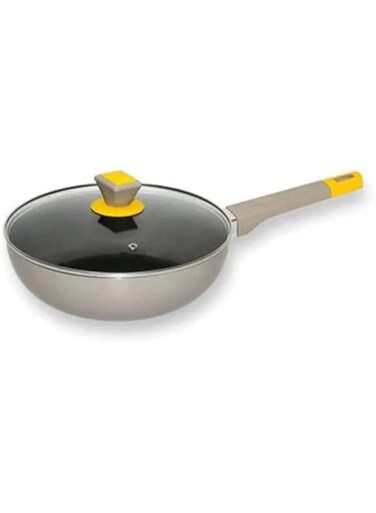 Non-Stick Wok/Kadhai with Glass Lid for Stir Frying, Steaming,Deep frying; 26 cm diameter with Lid 2.5 L capacity