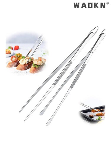 2 Pcs Fine Tweezer Tongs, Extra-Long Stainless Steel Tweezers Tongs, Cooking Tweezers, Professional Kitchen Long Tweezer with Round and Pointed Tips, for Food, Cooking, Sea food and BBQ (12 Inch)