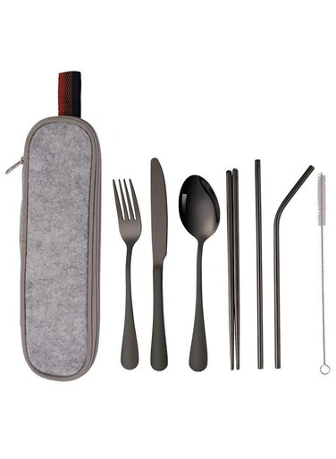 Set &acirc;&euro;&ldquo; Black Stainless Steel Cutlery, Travel Cutlery with Bag (8 PCS)