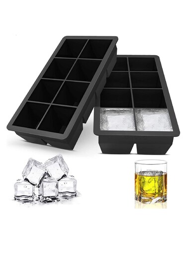 Pack Large Ice Cube Trays, 8 Cavity Big Silicone Ice Cube Mold, Stackable Large Square Ice Cube Tray, BPA Free Slow Melting Ice Cube Maker for Drinks, Coffee, Juice