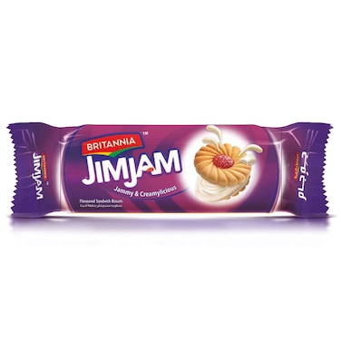 Britannia Jim Jam Flavoured Sandwich Biscuits, 100g