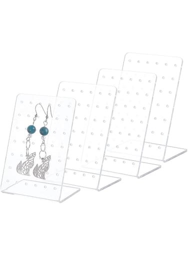 PH PandaHall 4 Packs Earring Holder 42 Holes Ear Studs Storage Display Stand Organizer Earrings Jewelry Show Rack Stand L-Shape Earring Display Showcase for Selling Retail Personal 6x9x4 cm