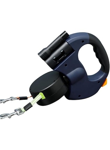 GOGOBAO Dual Retractable Dog Leash for Small Dogs-Dog Walking Belt for Running Hiking Training with 360 Tangle-Free,Double Dog Leash with Reflective Nylon Ribbon for Pomeranian, Teddy (Blue)