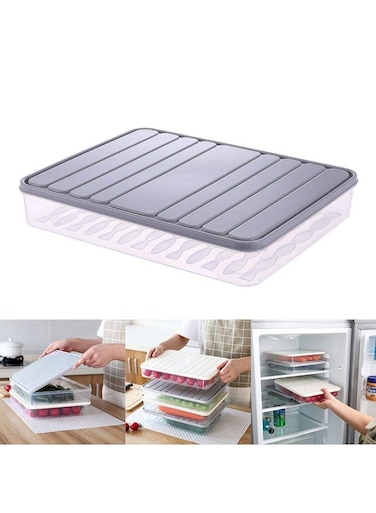 Refrigerator Food Storage Container With Lid   Square BPA-Free Fresh-Keeping Box   Multi-Purpose Food Container for Fruits, Vegetables, Pantry, Freezer   Kitchen Clear Plastic Storage Box, Grey , 28x22.5x4.6cm