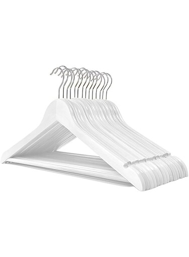 FEELINGS Wooden Hangers 24-piece, Non-Slip Clothes Hangers with Notches, Hangers for Wardrobe, Cloth Display Rack, Space Saving Closet Storage Organizer, Wooden Clothes Hanger - White