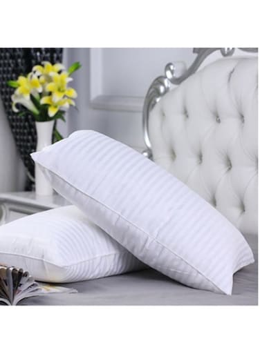 Pack Of 2 Striped Hotel Pillows Microfiber White 75x50cm