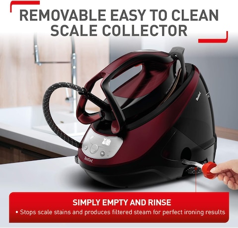 Tefal Pro Express Protect High Pressure Steam Generator Iron, 1.8 L Capacity, 7.5 Bar, 140 g/min continuous steam &amp; 560 g/min steam boost, 2600 Watt, Removable Scale Collector, Burgundy &amp; Black GV9230