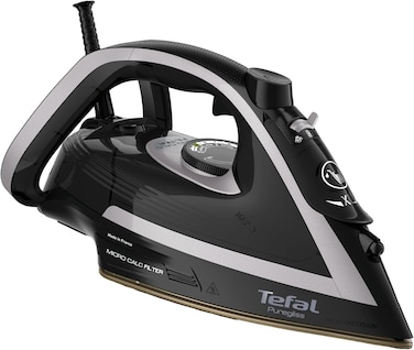 Tefal Puregliss Steam Iron   50 g/Min Steam Output   280 g/Min Steam Burst   Anti-Stain Protection   Exceptional Glide   Safety Auto-Off   Made in France   270 ml 3000 W FV8062 Black / Shady