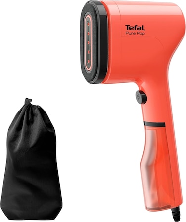 Tefal DT2022 Pure Pop Steam Brush, 1300W, 70ml Water Tank, Removes Upto 99.99% Of Viruses/Bacteria/Germs, Fast Heating, 20g/min Continuous Steam Release, Coral Red/Black