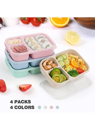 Pack Bento Lunch Box, 3 Compartment Meal Prep Containers for Kids &amp; Adults, Reusable Stackable Plastic Food Storage Boxes