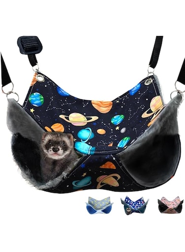 FULUE Ferret Rat Hammock,Ferret Cage Accessories Ferret Guinea Pig Hanging Bed HammockCute Ferret Stuff Tunnel for Cage Set Supplies 13.8inch (Black)