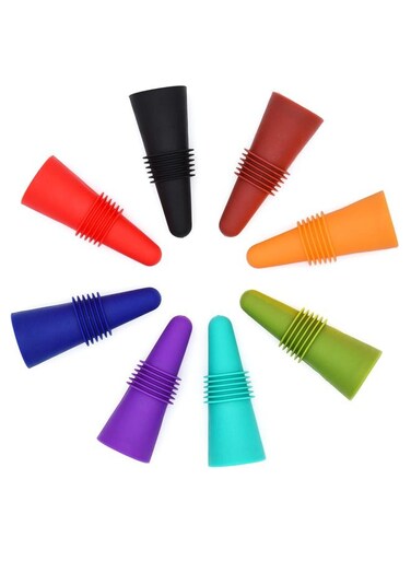 Wine Stopper, Stainless Steel Conical Wine Stopper, Soft Silicone Wine Stopper, For Red Wine Preservation (Red, Blue, Purple, Black, Yellow, Navy, Green, Brown)