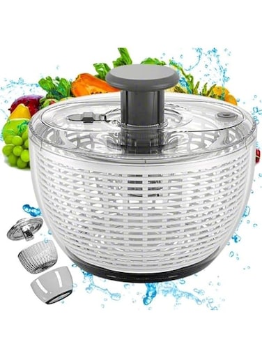 6L Salad Spinner, Large Vegetable Spinners Fruits Drainer Rotary Dryer Lettuce Manual Mixer Food Drain Basket Washing Machine Strainer with Bowl Double Detachable Kitchen Prep Container