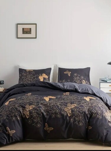 Home Queen size 6 piece reversible butterfly design in brown and grey.