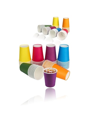 Sweet seven 120 Multicolor Biodegradable Paper Cups - 9oz Party Cups for DIY Holidays, Weddings, 6 Vibrant Colors