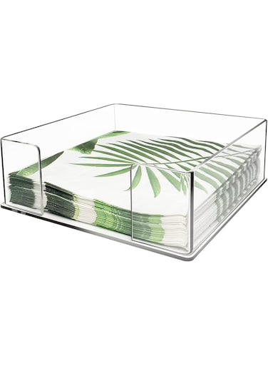 Clear Acrylic Napkin Holder, Acrylic Luncheon Napkin Holder - Table Top Decorative Napkin Tray - Tissue Dispenser for Bathroom, Dining Table, Kitchen and Wedding Events. (7 x 7 inches)