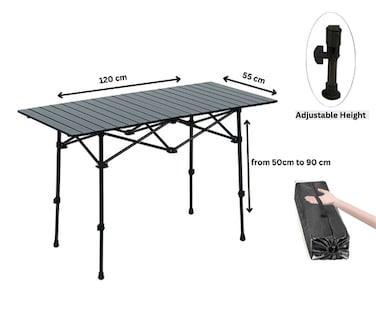 طاولة تخييم خارجية قابلة للطي مع ارتفاع قابل للتعديل، وحقيبة تخزين كبيرة وحقيبة حمل، طاولة ألومنيوم محمولة للنزهات الداخلية والخارجية والشواء والباحات الخلفية والشاطئ