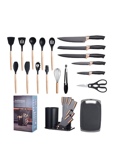 19-Piece Silicone Kitchen Utensil Set &ndash; Heat Resistant Non-Stick Cooking Tools with Wooden Handles &ndash; Spatula, Spoon, Tongs, Whisk &amp; More &ndash; Safe for Nonstick Cookware