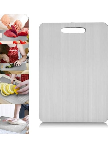 لوح تقطيع من الفولاذ المقاوم للصدأ 304 للمطبخ (34 × 24 سم) - لوح تقطيع مزدوج الجوانب آمن للاستخدام في الطعام للحوم والخضروات وما إلى ذلك. لوح تقطيع معدني متين ومضاد للانزلاق، سهل التنظيف ومقاوم للصدأ