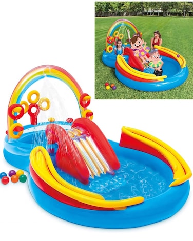 Intex 57453 Inflatable Rainbow Ring Play Center Water Slide Island Outdoor Use Pool for Kids